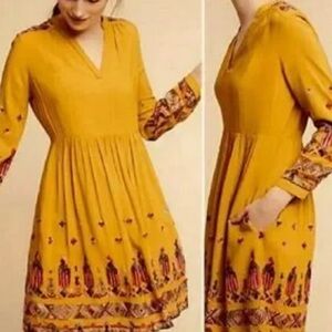 Anthropologie Floret Raella size small yellow embroidered mini‎ dress